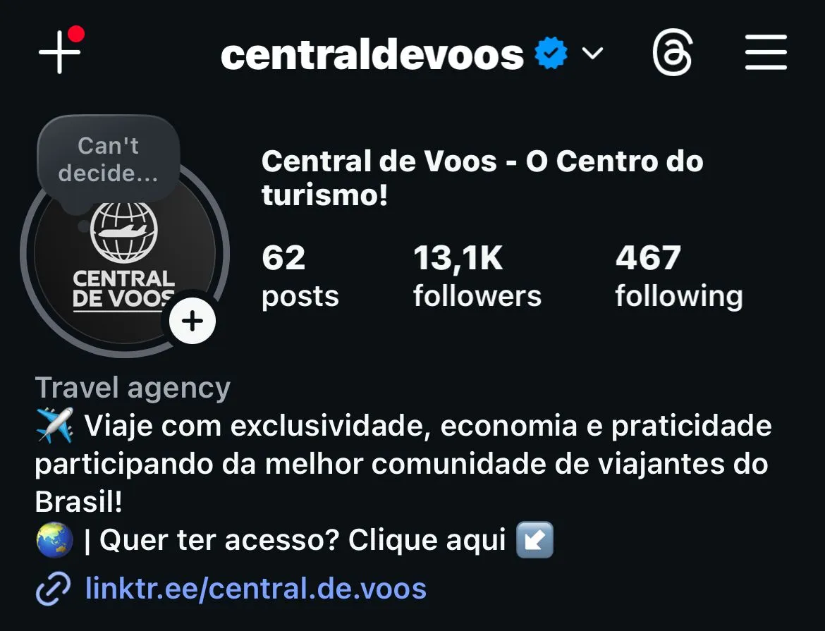 Perfil Instagram Central de Voos